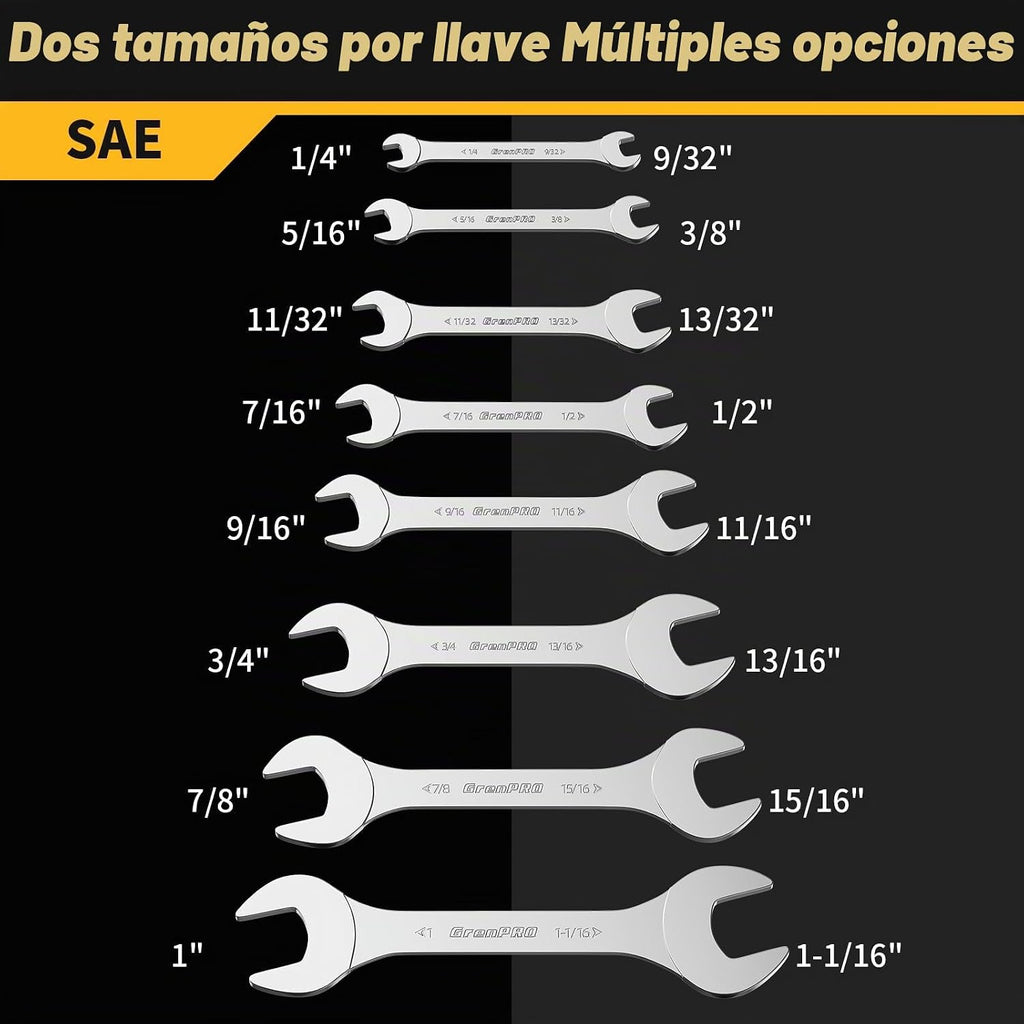 Juego de llaves SAE superdelgadas, juego de llaves de extremo abierto, 17 piezas 1/4, 9/32, 5/16, 3/8, 11/32, 13/32, 7/16, 1/2, 9/16, 11/16, 3/4, 13/16, 7/8, 15/16, 1, 1-1/16, bolsa enrollable