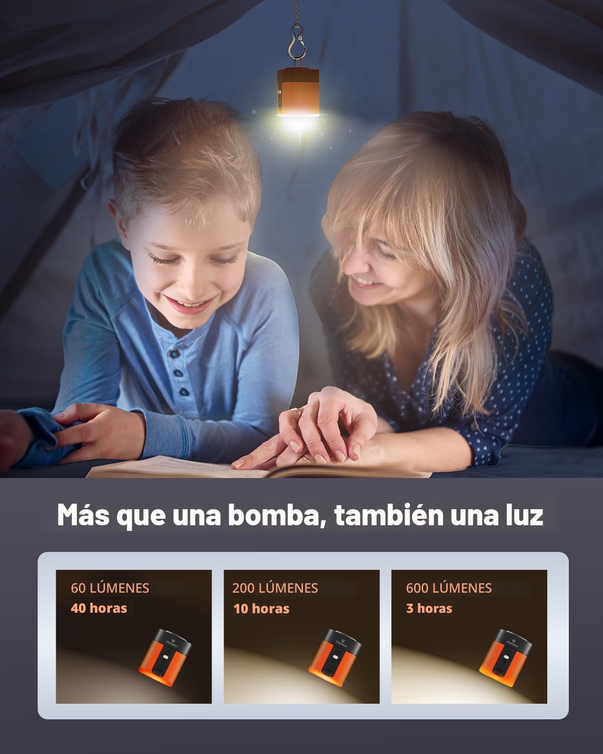 ETENWOLF AIR 3 Bomba de aire para inflables con batería de 2600 mAh y luz de campamento, bomba de aire eléctrica ultrarrápida y mini, desinfla para colchón de aire, flotadores de piscina, bolsas de