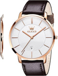 OLEVS Relojes de Hombre de Cuero Negro Ultrafinos 6.5 mm Minimalista Vestir Simple Moda Casual Resistente al Agua con Fecha
