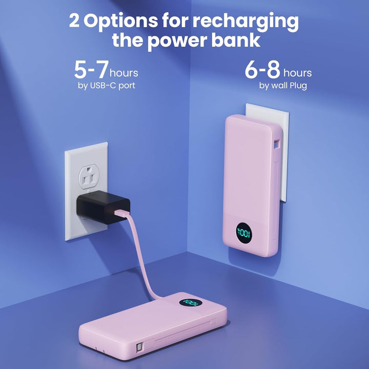 Cargador portátil de 33800 mAh USB C con cables integrados y enchuf...