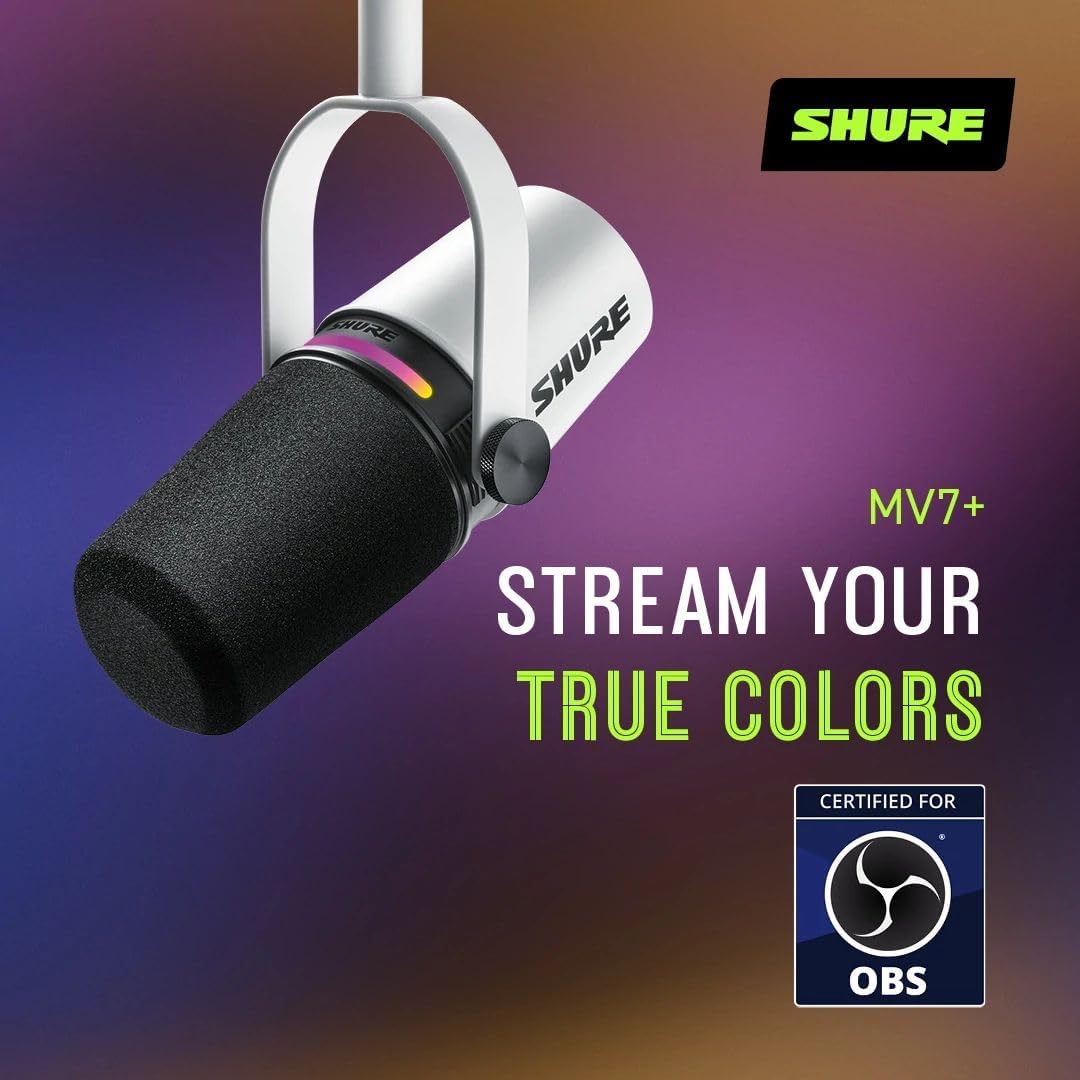 Shure Micrófono dinámico MV7+ para podcast, certificado OBS, audio...