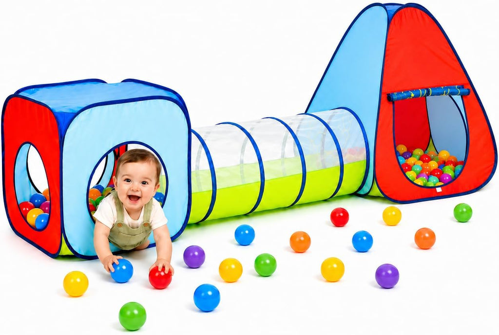 Kiddey - Juego de túnel y alberca de pelotas | Tiendas de campaña emergentes de 3 piezas para niños, bebés y niños pequeños, niños y niñas | Juego de regalo para interiores y exteriores | Albercas de