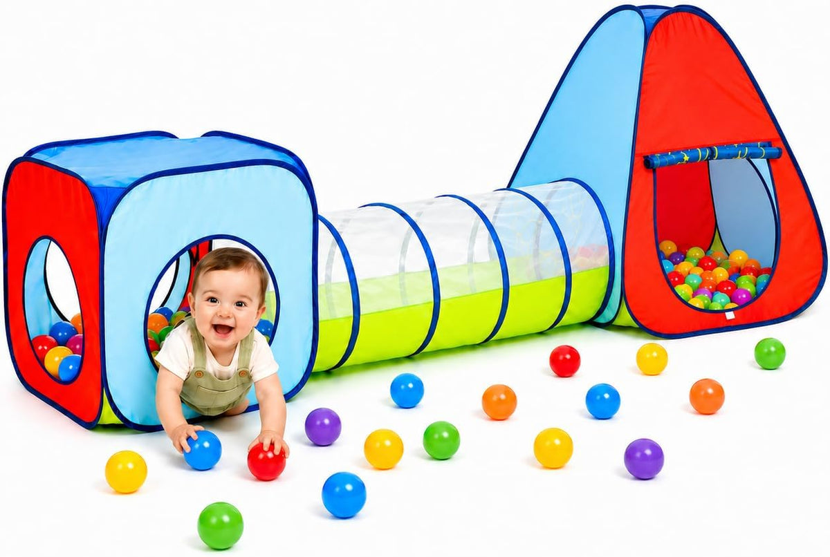 Kiddey - Juego de túnel y alberca de pelotas | Tiendas de campaña emergentes de 3 piezas para niños, bebés y niños pequeños, niños y niñas | Juego de regalo para interiores y exteriores | Albercas de