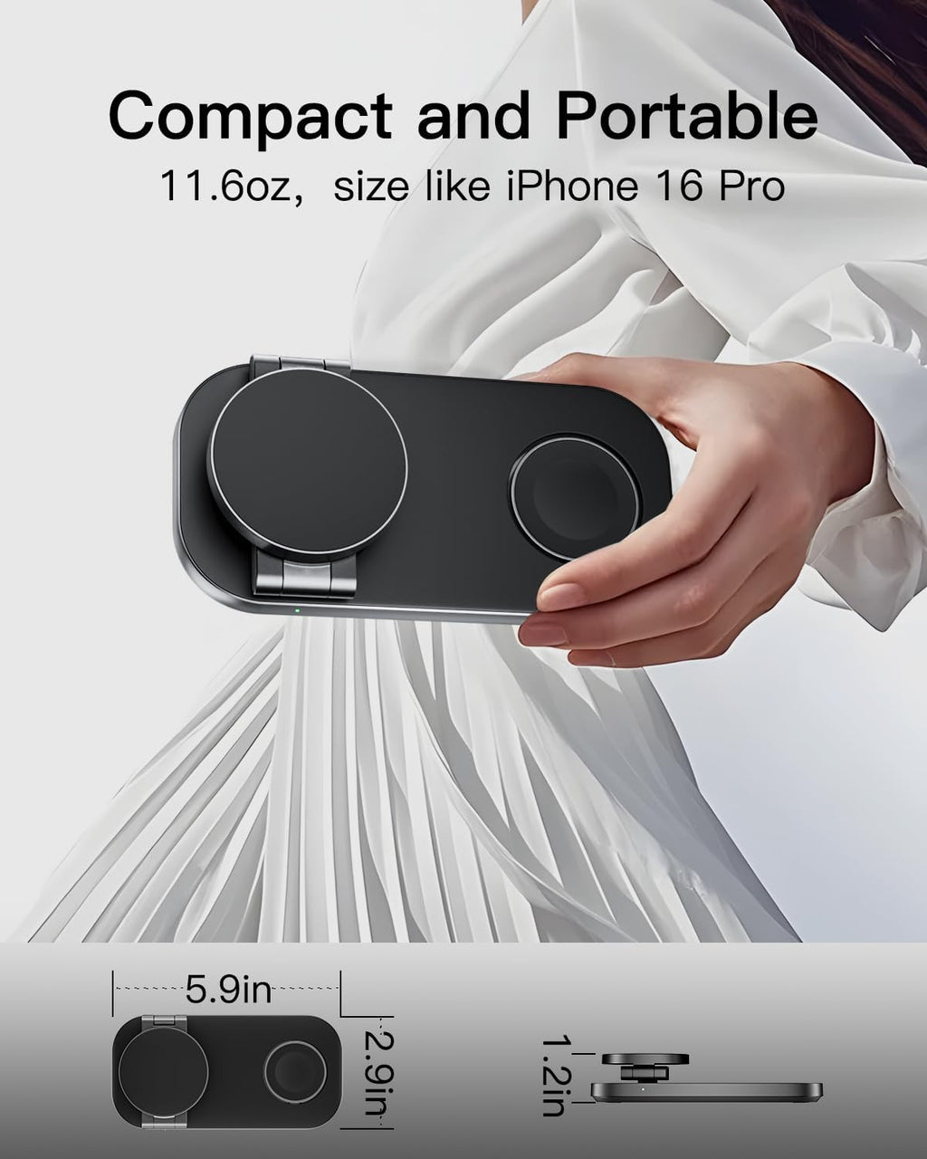 Estación de carga 3 en 1 para dispositivo Apple, soporte de carga rápida inalámbrico magnético plegable compatible con MagSafe para iPhone 17e/17/16/15/14/13/12/Air Series, Apple Watch y