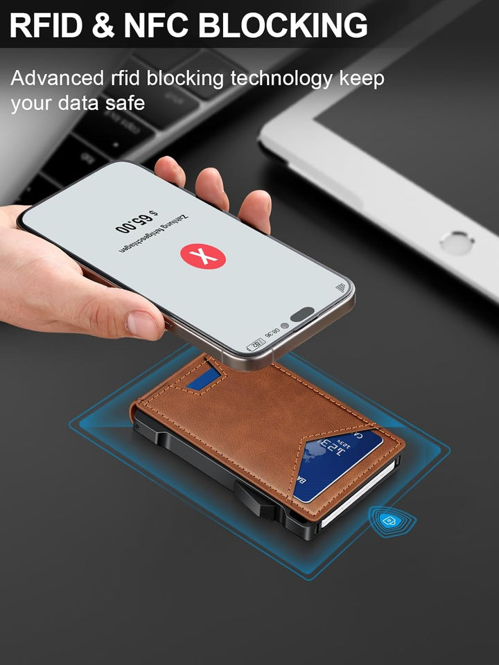 Cartera para hombres RFID con 2 ventanas de identificación y clip p...
