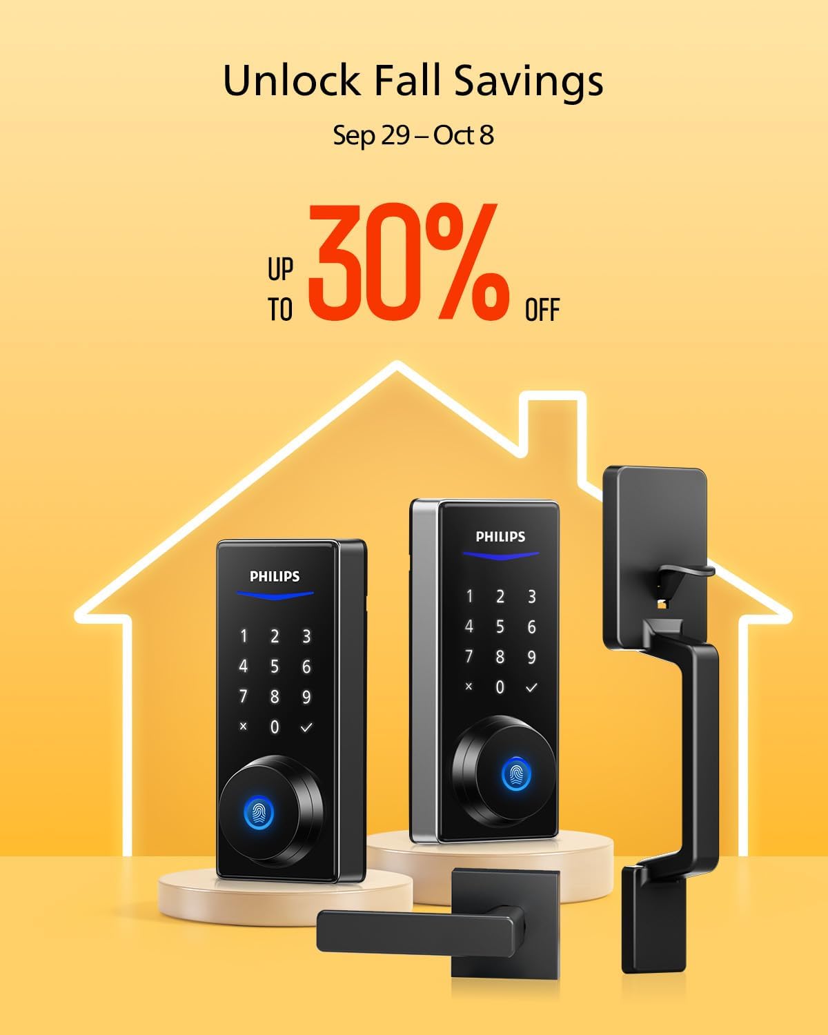 Philips Cerradura inteligente Wi-Fi con asa, cerradura de puerta con teclado de entrada sin llave con asa, juego de cerrojos para puerta delantera con puerta de enlace WiFi, control de aplicaciones