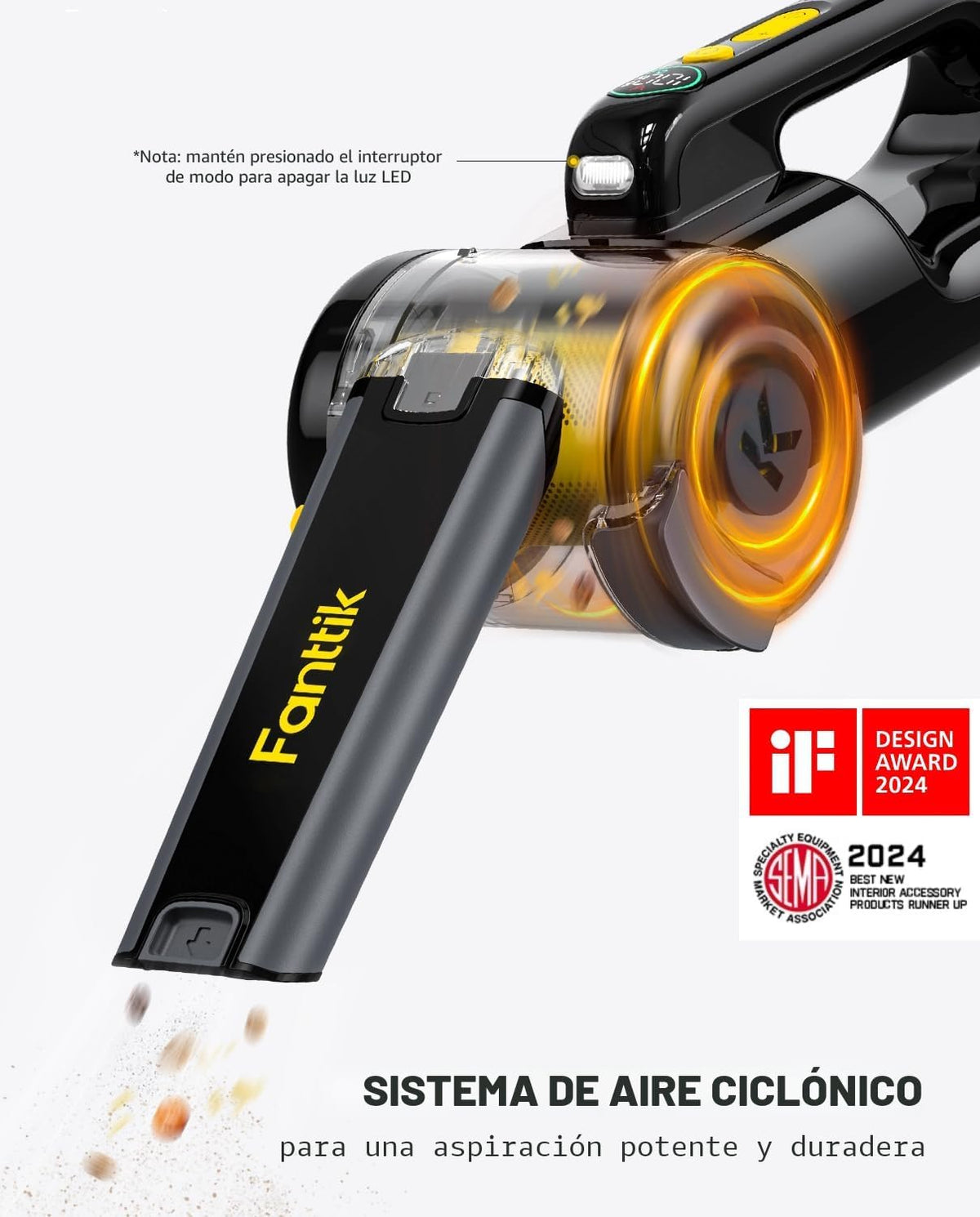 Fanttik Fold V10 APEX Pivot Cordless Car Vacuum, 17000Pa Handheld Vacuum Suction Power, Smart LED Display, Portable para Car Home Pet (Deluxe con Flexible Hose&Pet Brush)
