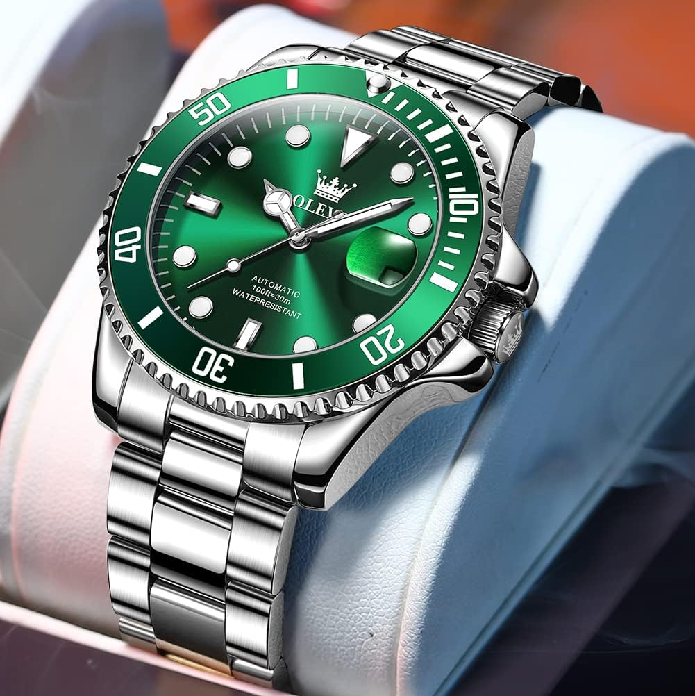 OLEVS Reloj automático para hombre, esfera grande, acero inoxidable, automático