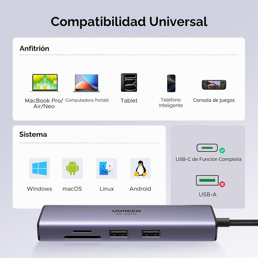 UGREEN, 60515, hub USB 2.0 de 3 puertos