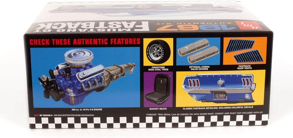 Kit de Modelo AMT Round 2 Ford Mustang GT Fastback 1967, a escala 1:25, cromado (AMT1241)