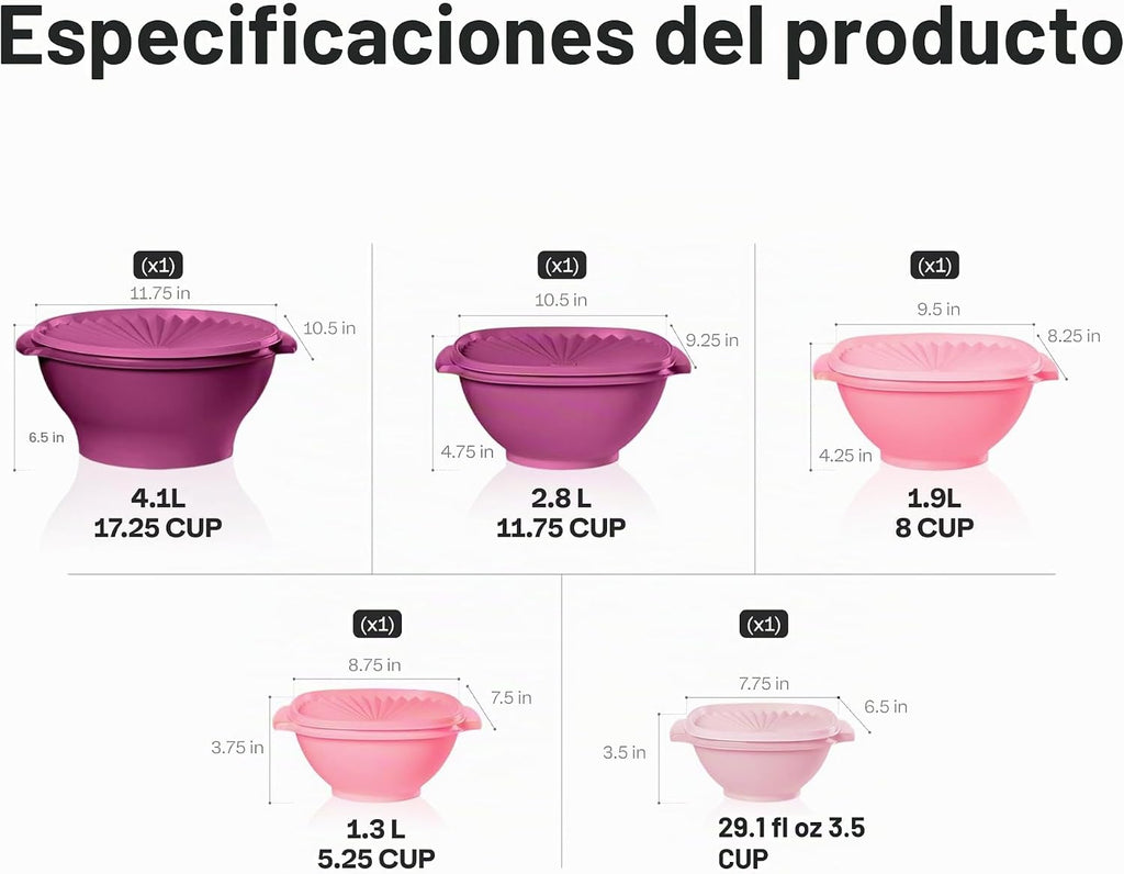 Tupperware Heritage Collection, nuevo juego de 10 piezas de recipientes para almacenamiento de alimentos en rosa vintage, apto para lavavajillas y sin BPA (5 tazones, 5 tapas)