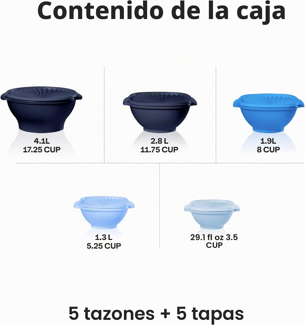 Colección Heritage de Tupperware, nuevo juego de 10 piezas de recipientes para almacenamiento de alimentos en azul vintage, apto para lavavajillas y sin BPA (5 tazones, 5 tapas)