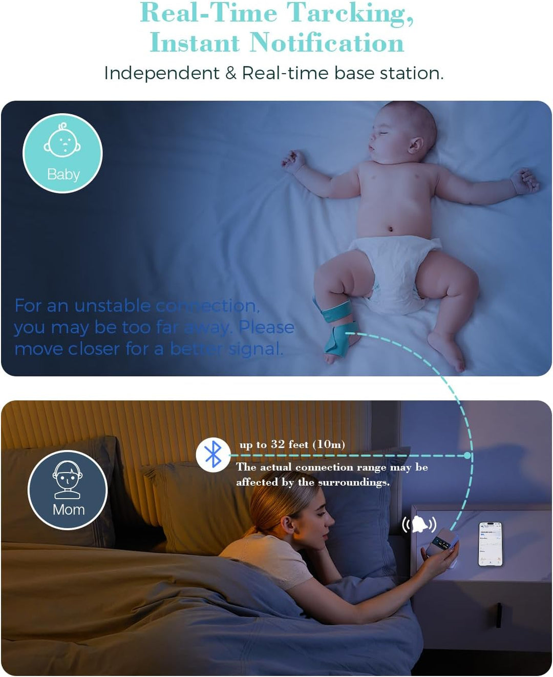 Babytone Monitor de sueño para bebé con estación base