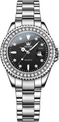 OLEVS Reloj para Mujer Plateado de Acero Inoxidable Elegante Analógico Lúmenes Visibles