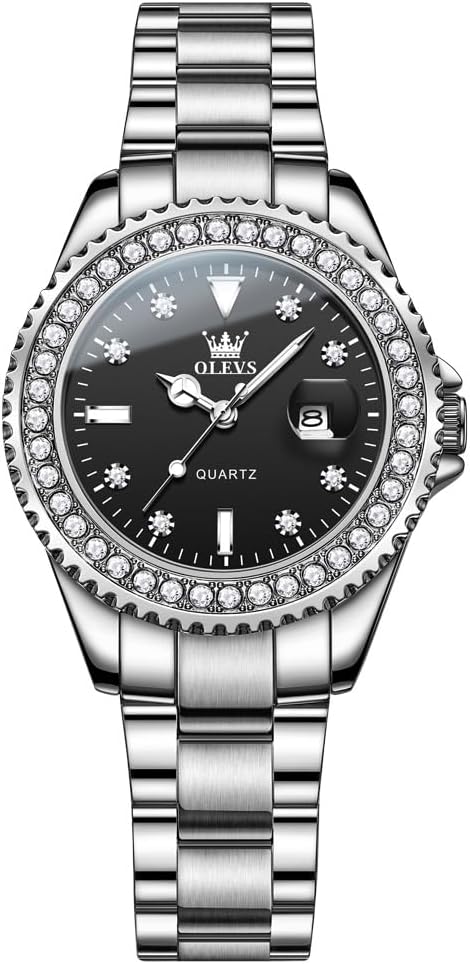 OLEVS Reloj para Mujer Plateado de Acero Inoxidable Elegante Analógico Lúmenes Visibles