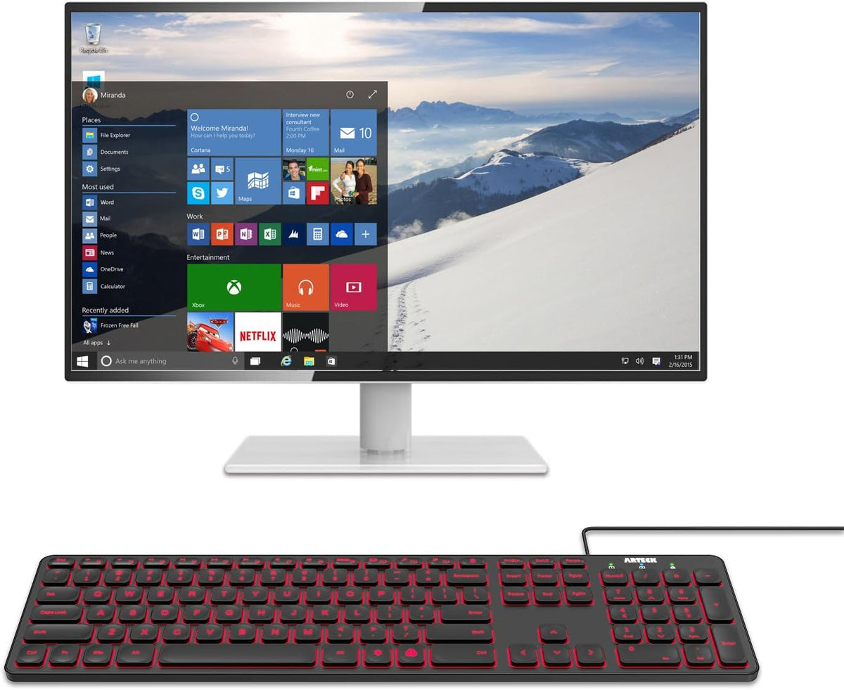 Arteck - Teclado retroiluminado USB con cable de tamaño completo co...