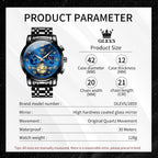 OLEVS Relojes para hombre, resistente al agua, de lujo, gran cara, reloj analógico de cuarzo de acero inoxidable, relojes de vestir analógicos para hombre, luminoso, multifuncional, reloj de hombre