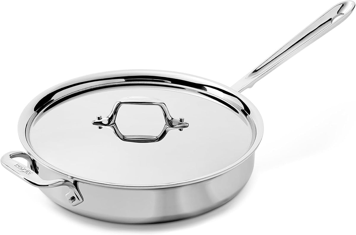 All-Clad D3® Sartén de acero inoxidable de 3 cuartos de galón con tapa, fabricada en los Estados Unidos