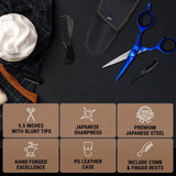 Ontaki Tijeras japonesas de acero para barba y cabello, puntas redo...