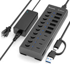 xiaobi, hub USB 3.2 de 10 puertos, alimentado, adaptador 12V/5A