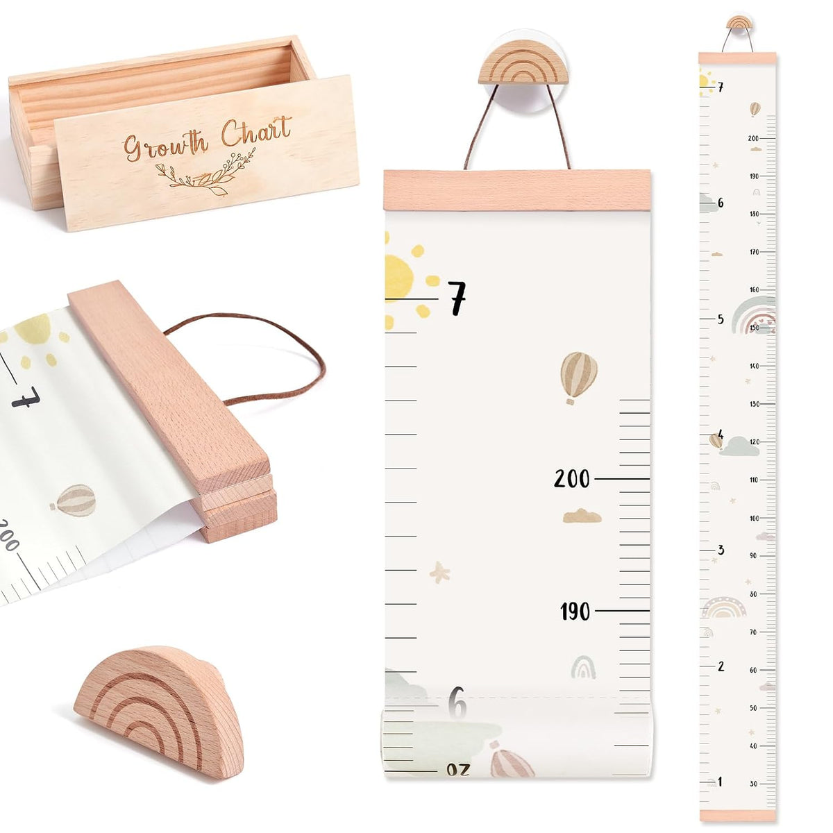 let's make Tabla de crecimiento para pared, tabla de altura de 7 pies con caja de recuerdos y gancho, regla de pared de lona impermeable, extraíble neutra, decoración de pared para bebés, niños pequeños