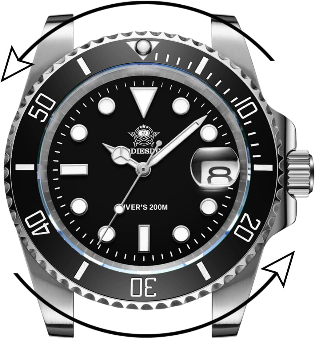 ADDIESDIVE Reloj de buceo para hombre de 1.614 in con movimiento de cuarzo para hombre, esfera fácil de leer, 200 M, impermeable, BGW9, luminoso, analógico, naranja, rojo, verde/negro, esfera