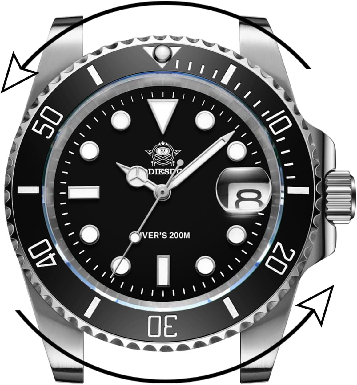 ADDIESDIVE Reloj de buceo para hombre de 1.614 in con movimiento de cuarzo para hombre, esfera fácil de leer, 200 M, impermeable, BGW9, luminoso, analógico, naranja, rojo, verde/negro, esfera