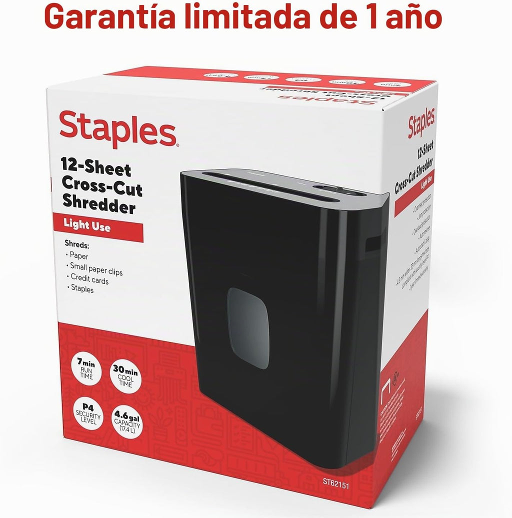 Staples Trituradora de papel de corte cruzado de 12 hojas, silenciosa