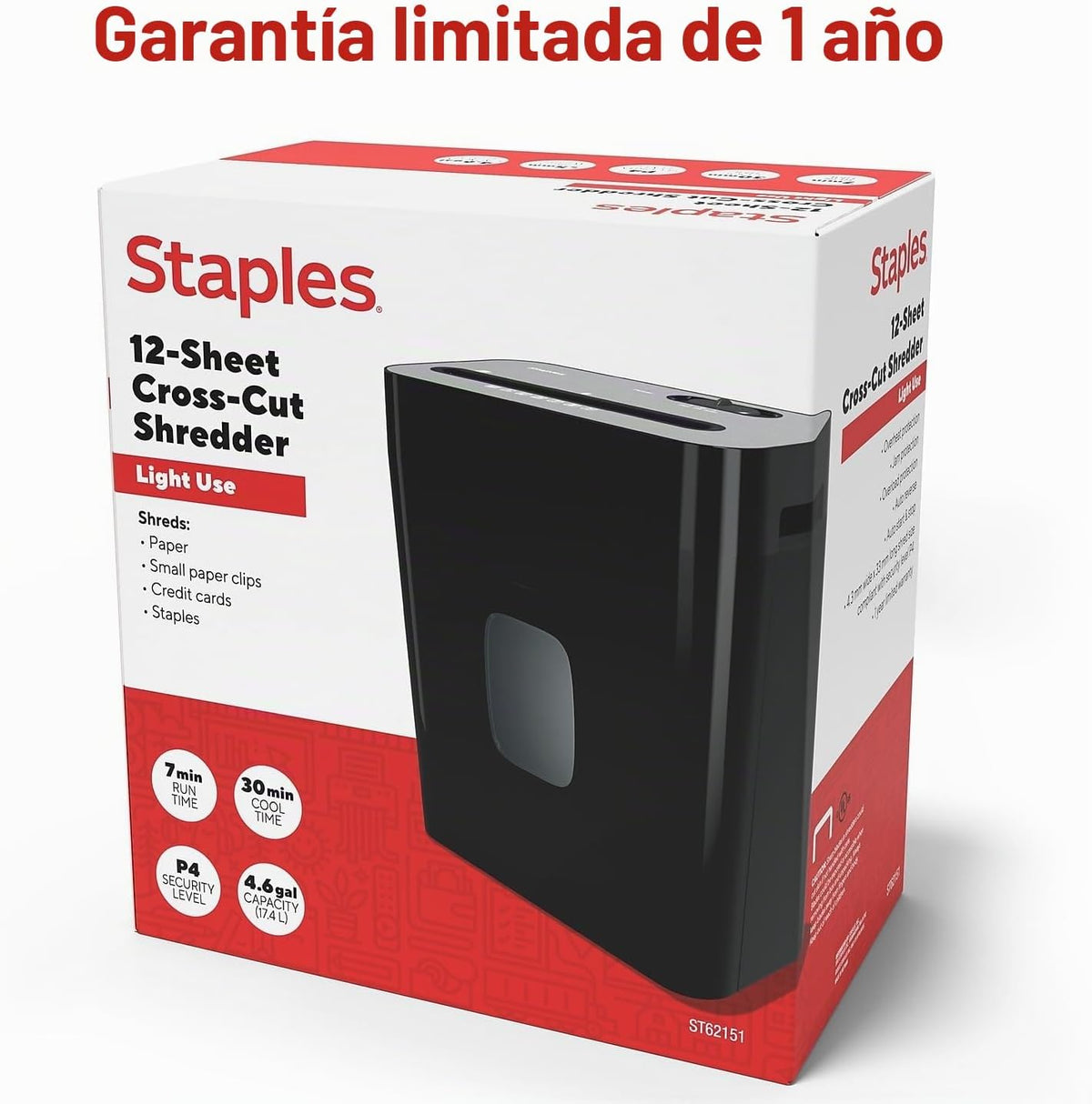 Staples Trituradora de papel de corte cruzado de 12 hojas, silenciosa