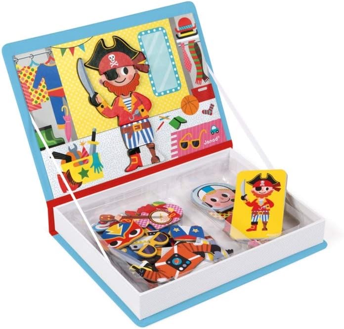Janod - MagnetiBook - Juego de disfraces magnéticos para niños de 45 piezas - Entretenimiento de viaje - Fomenta el juego imaginativo - Aumenta la creatividad y la confianza - Mejora las habilidades