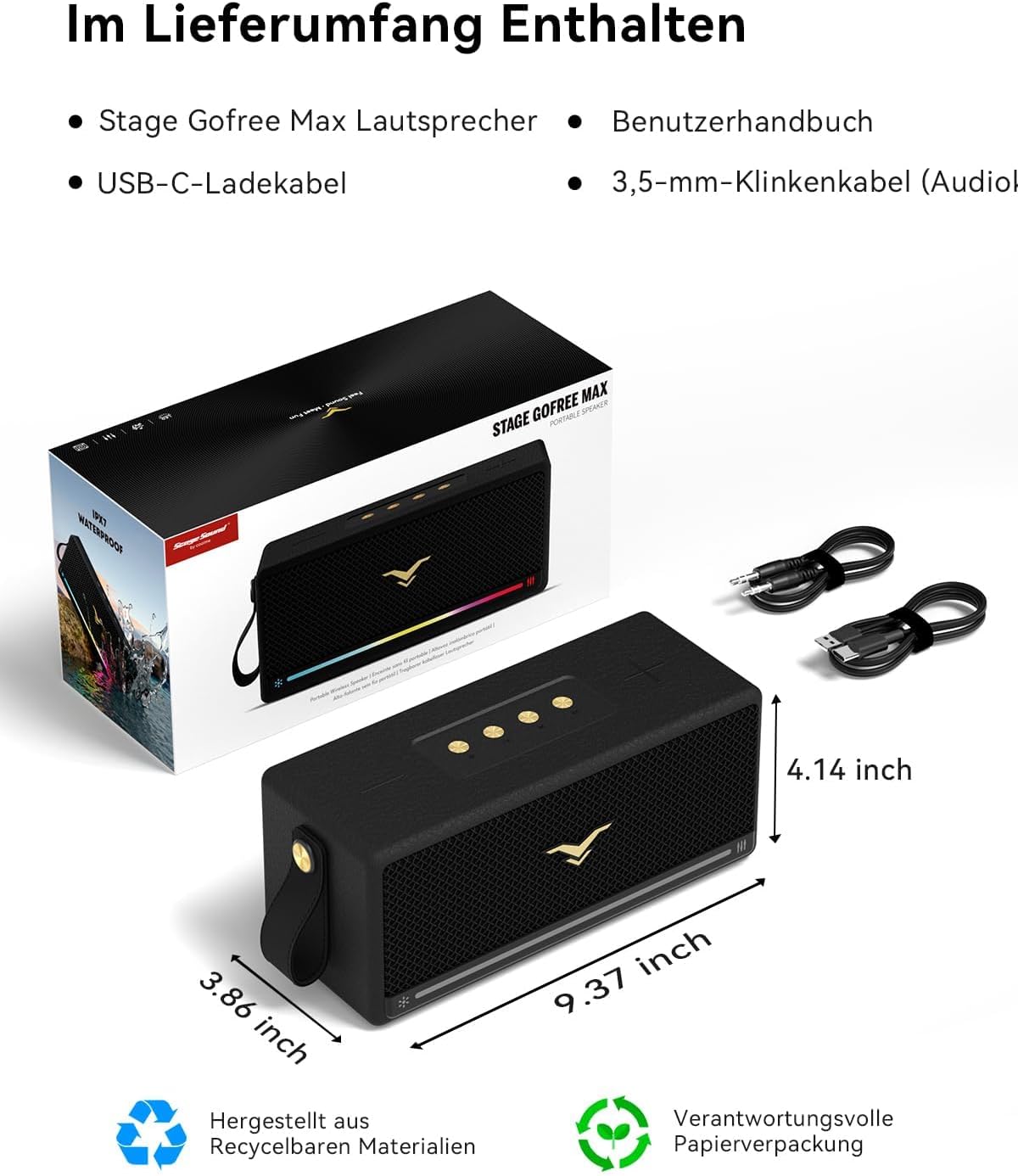 Altavoz Bluetooth, altavoz retro StageSound inalámbrico, altavoz po...