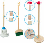 Juego de limpieza para niños, paquete de 8 unidades de limpieza de madera para tareas domésticas, incluye escoba, recogedor, escoba, recogedor, cepillos y soporte organizador, madera de haya maciza, juguetes de limpieza, regalo para niños y niñas de 3 a 8