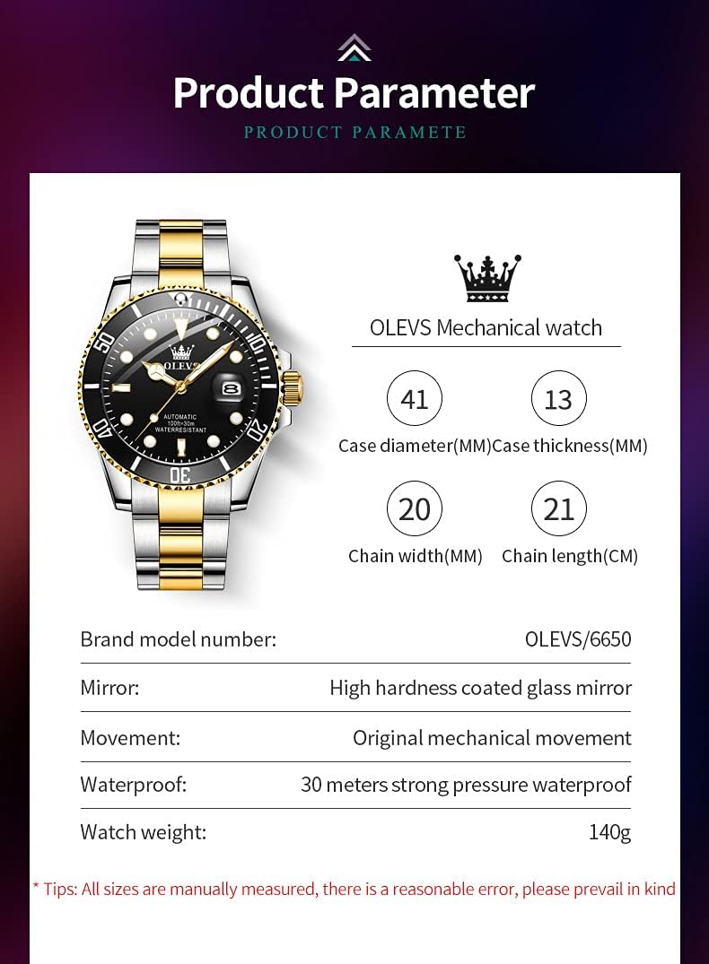 OLEVS Reloj Automático Mecánico para Hombre de Lujo, Recia Carga Automática