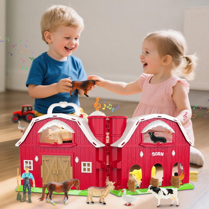 Juguetes de granero rojo para niños pequeños de 1 a 3 años, figuras...