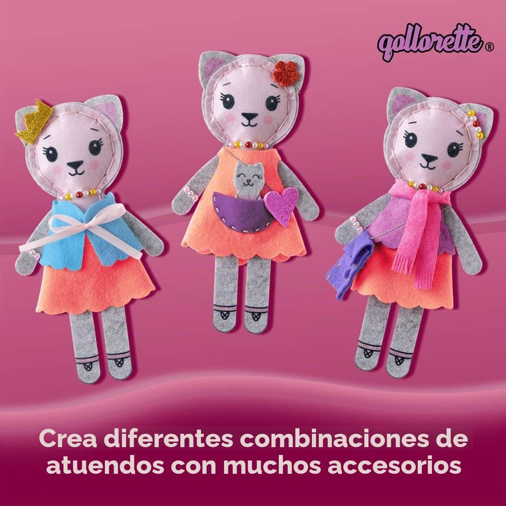 qollorette Kit de costura de fieltro para niños, haz tu propio juguete de gatito, kit de manualidades para niños - Kit de costura Haz un amigo - Kit de costura para principiantes para niños, aprende a