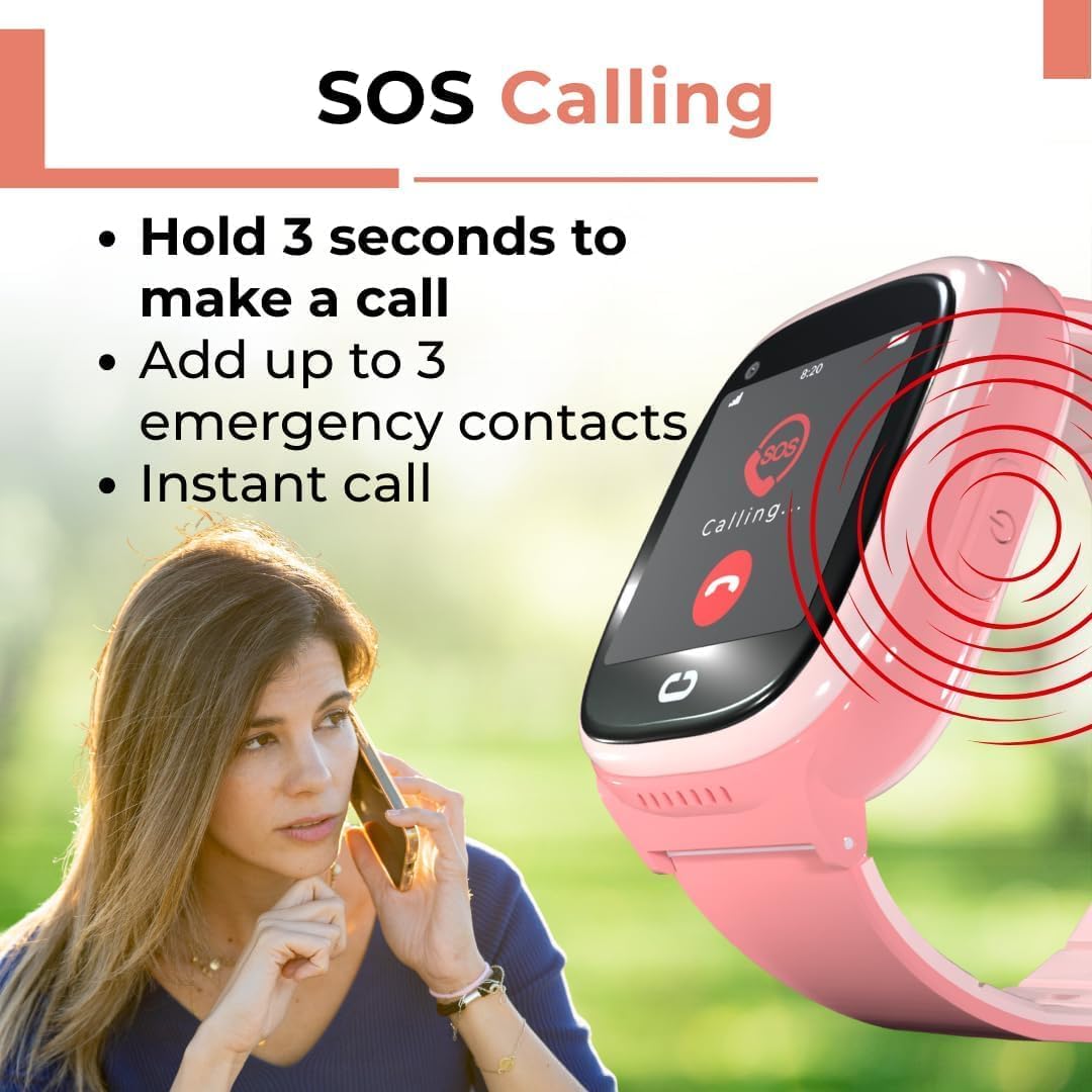 Reloj inteligente para niños con rastreador GPS, llamadas de audio y video, alertas SOS, cámara HD, rastreador de fitness, controles parentales, reloj inteligente para niños y niñas, requiere suscripción (rosa)