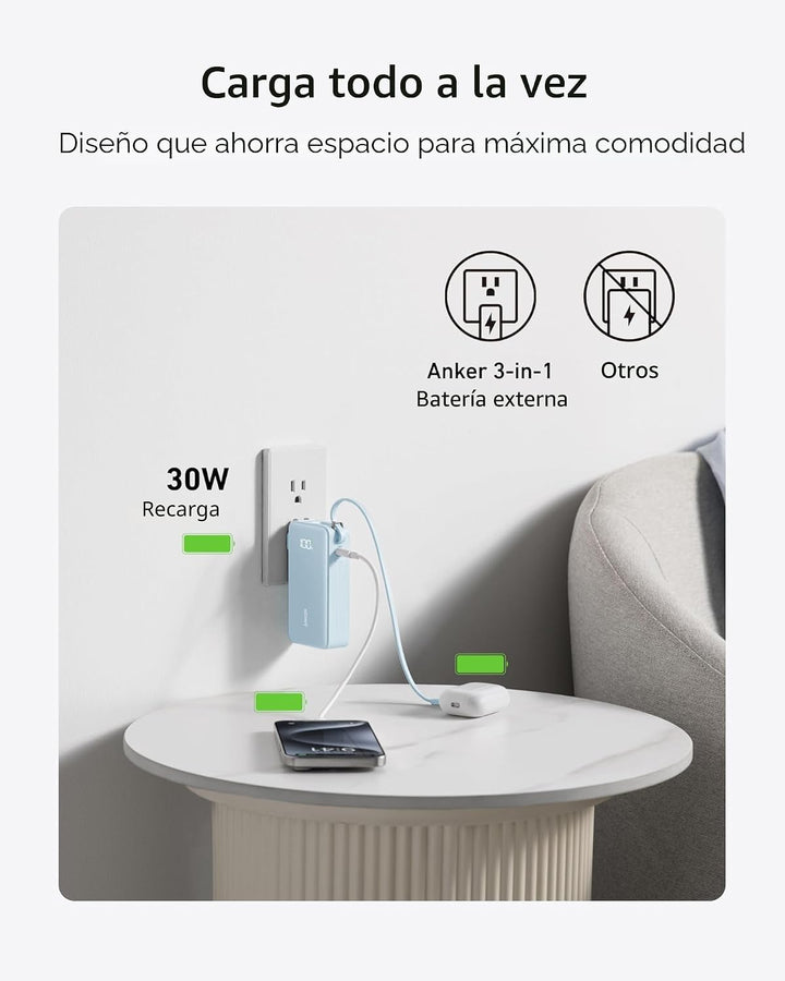 Anker Nano 3-en-1 Cargador portátil para iPhone, banco de energía d...