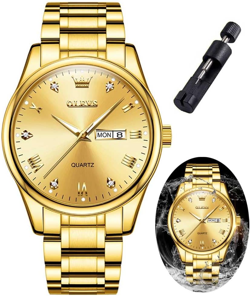 OLEVS Relojes para Hombre de Lujo a prueba de agua Lúminosos de lectura fácil Cronógrafo Con Esmalte Dorado Completo / Blanco Dial / Cara Negra Calendario Pulsera Relojes