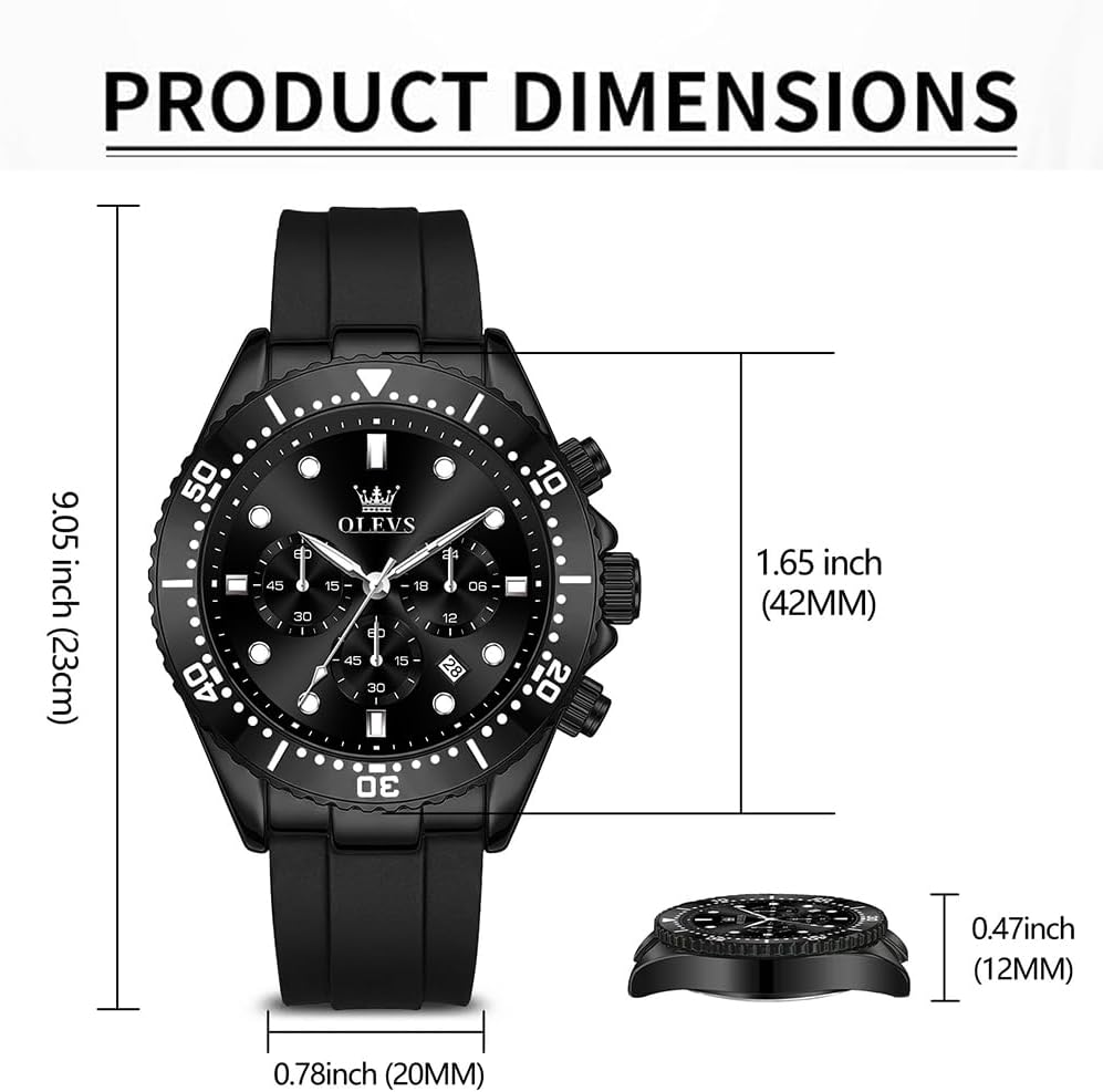 OLEVS Relojes para hombres con correa negra, Reloj cronógrafo profesional para hombres