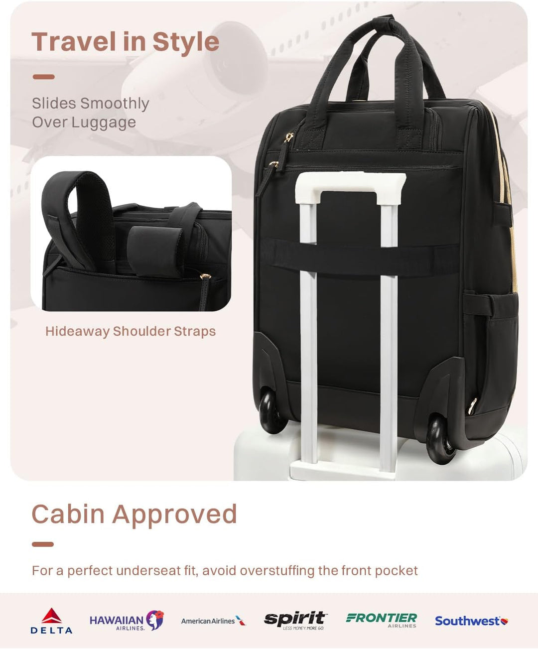 AUROTIER Mochila Puffer con Ruedas para Mujeres, Mochila de Viaje c...