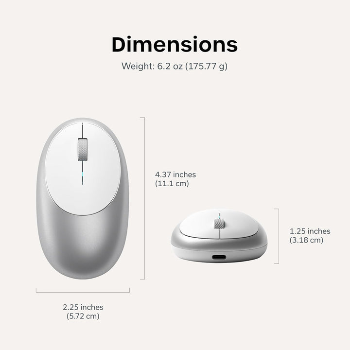 Satechi M1 - Mouse inalámbrico Bluetooth, recargable USB-C, compact...