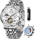 OLEVS Relojes Automáticos para Hombres Lujo Reloj Mecánico esqueleto Autoa Tono Cuerda continua Fecha a prueba de agua Luminoso Reloj para Hombres