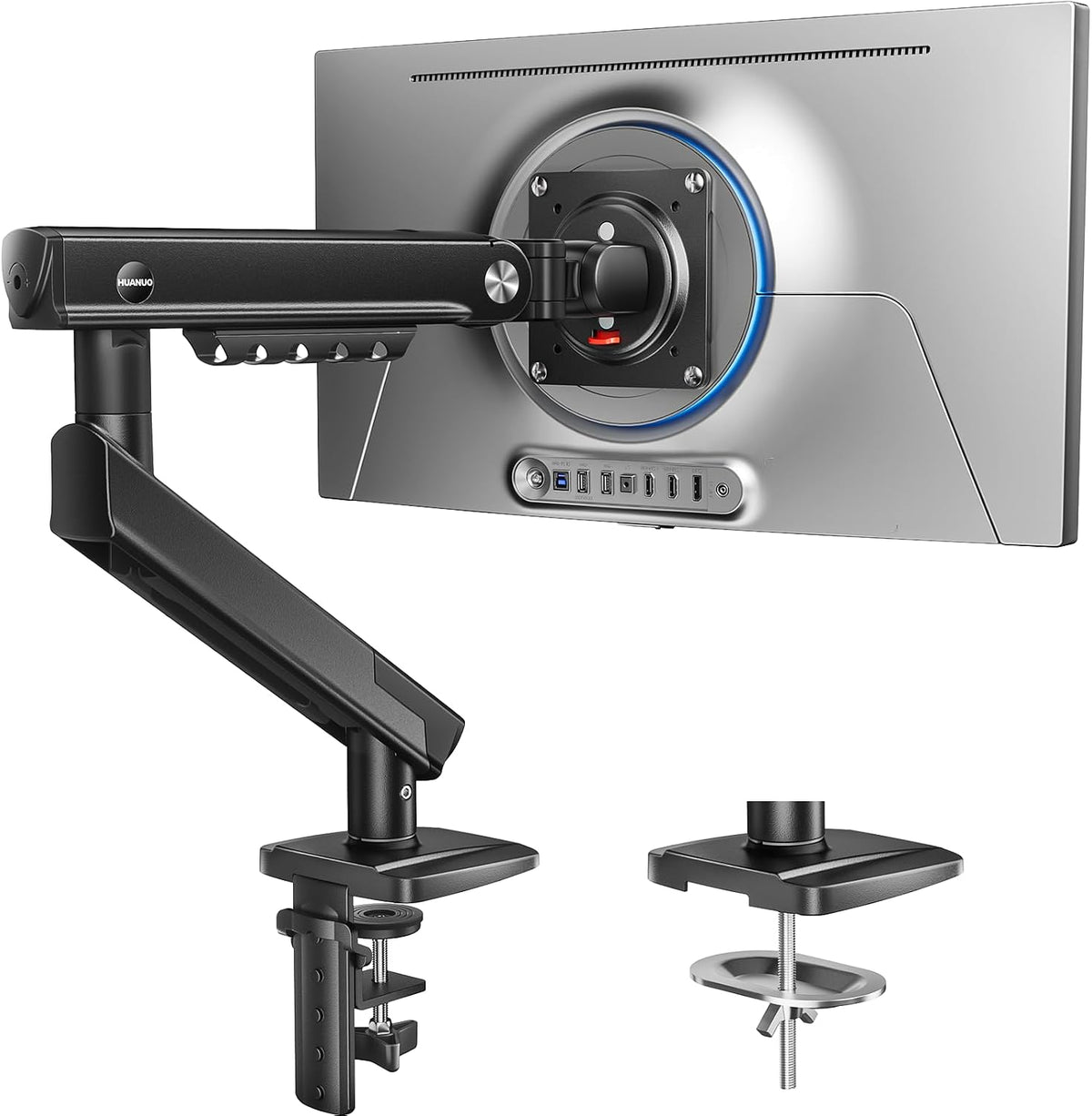 HUANUO Brazo de monitor FlowLift™ Pro para pantallas de 13 a 32 pulgadas, soporte para monitor MechaSpring, soporte de monitor totalmente ajustable con inclinación/giro/rotación, montaje VESA sin