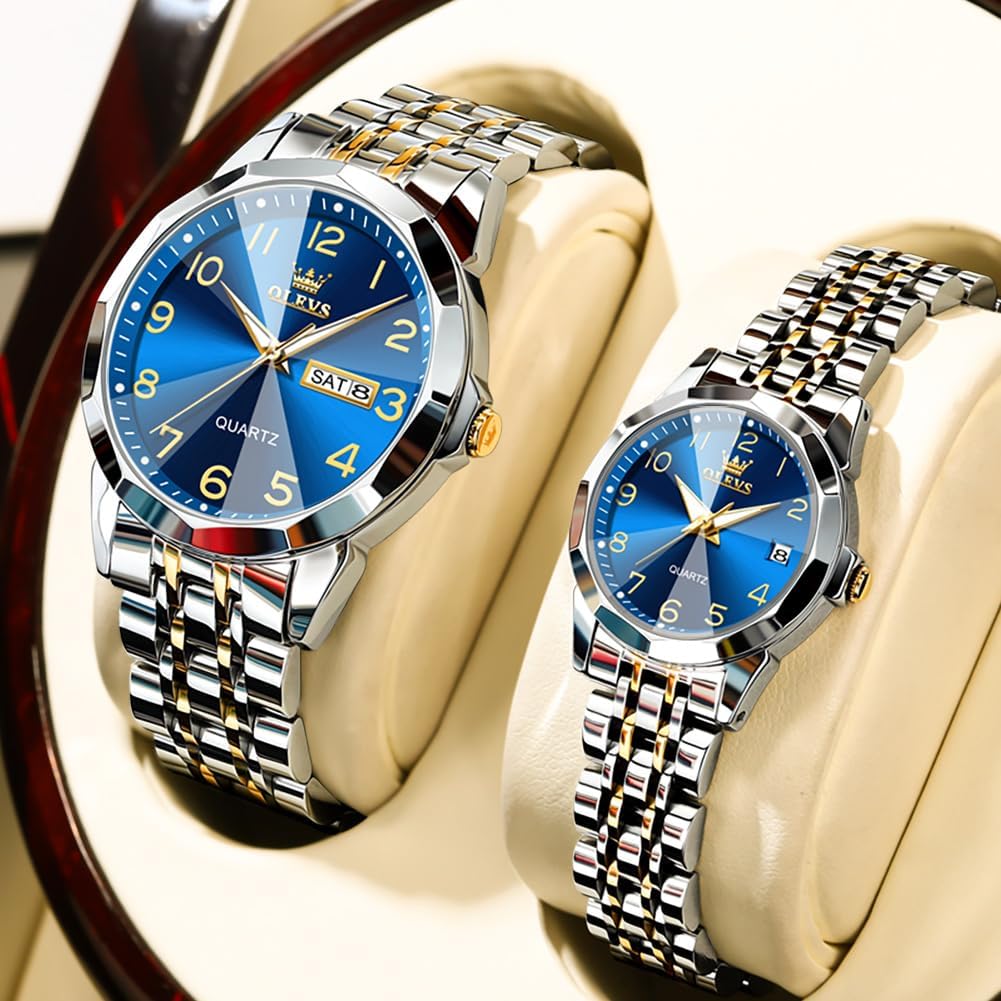 OLEVS Relojes de Pareja de San Valentín - Lujo, Moda para Hombre y Mujer, Juego de Relojes
