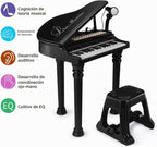 Juguete de teclado de piano para niños, instrumento musical electrónico para niños pequeños, juguete educativo con micrófono, múltiples sonidos, reproducción de grabación, luces y taburete