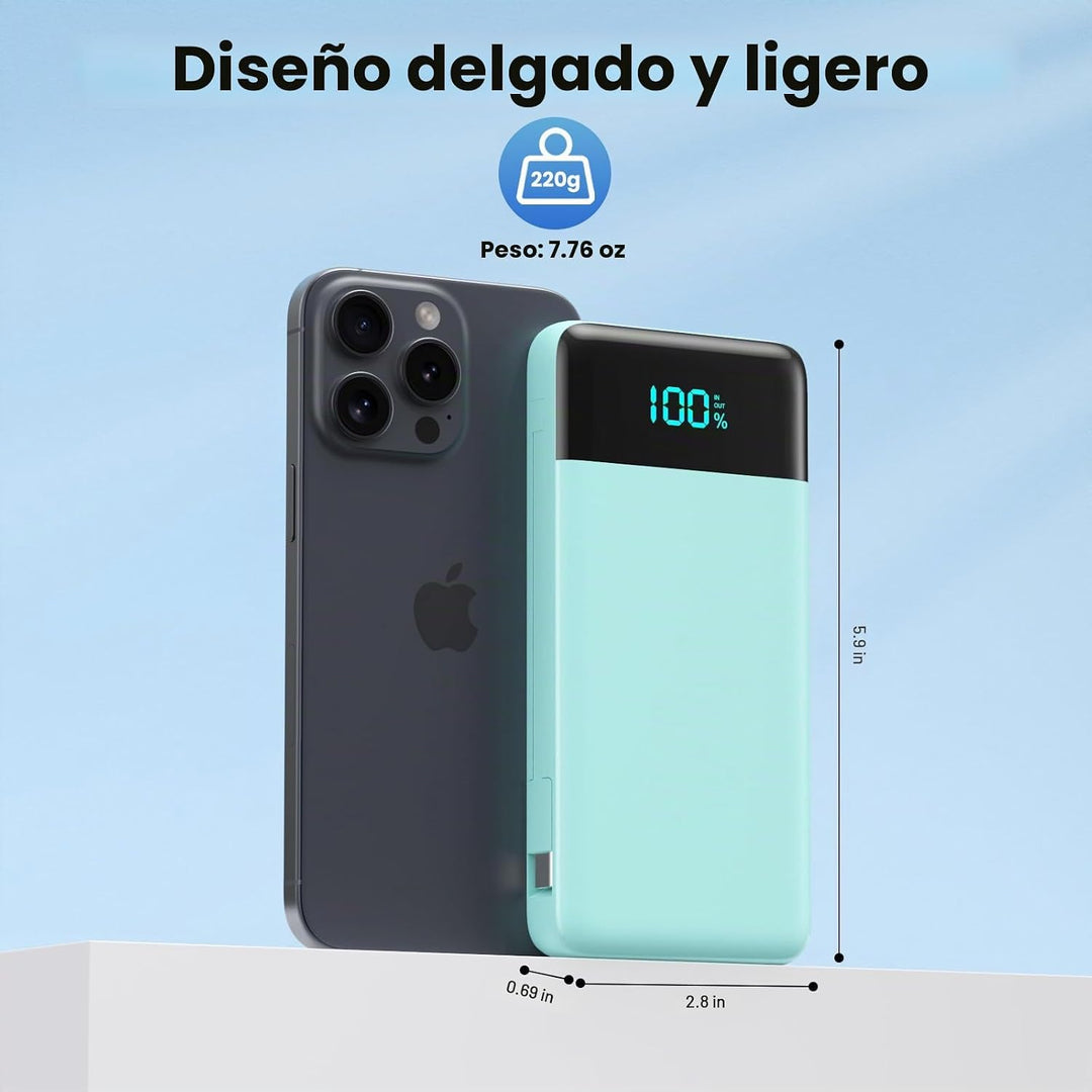 Cargador portátil para iPhone con cables integrados y enchufe de pa...