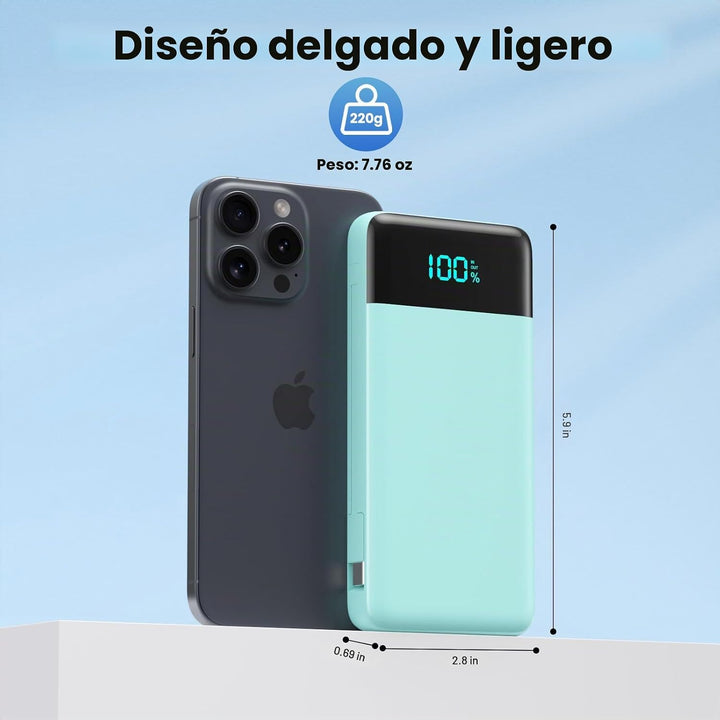 Cargador portátil para iPhone con cables integrados y enchufe de pa...