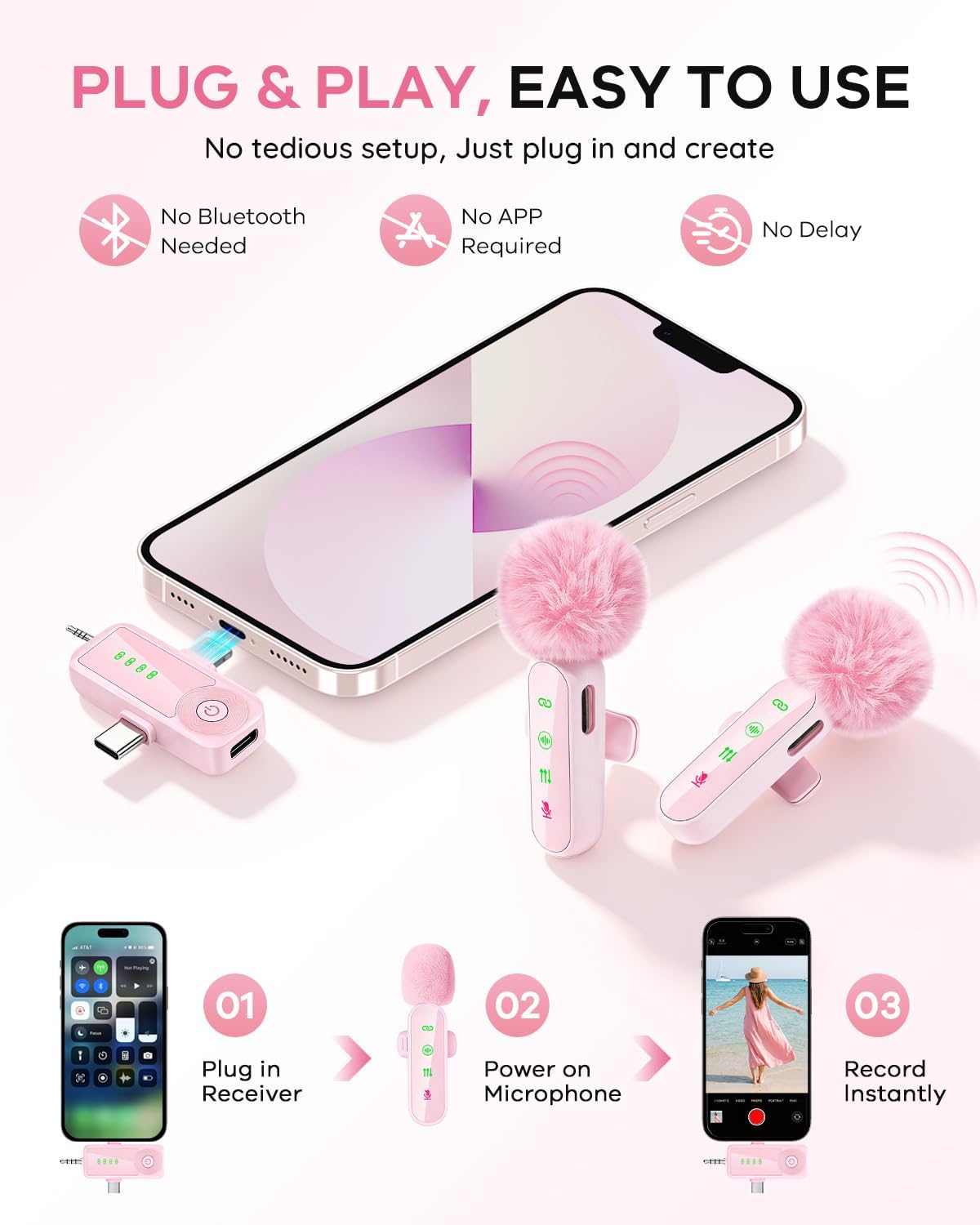 Gicorino Paquete de 4 micrófonos inalámbricos de solapa para iPhone...