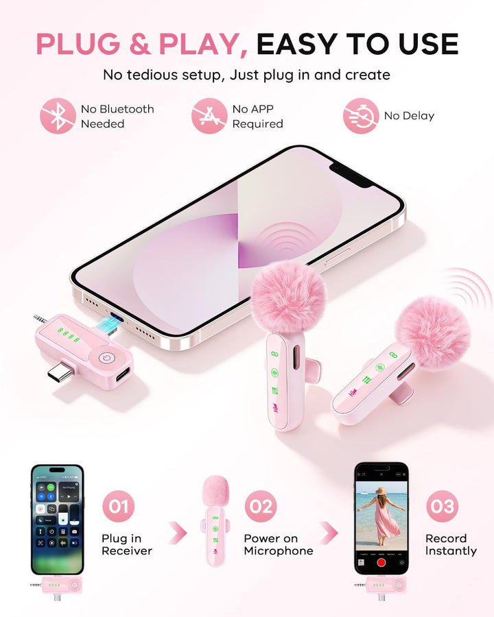 Gicorino Paquete de 4 micrófonos inalámbricos de solapa para iPhone...