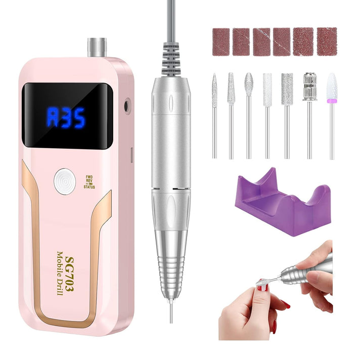 MOCOWIND Taladro de uñas portátil profesional de 35000 RPM, lima de...